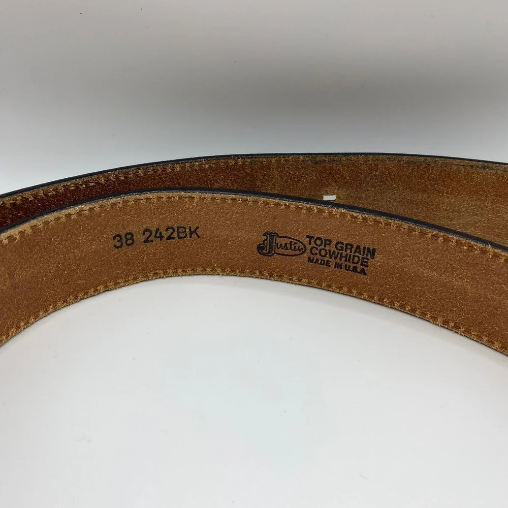 Justin Belt Mens 38 Black 242BK Western Floral Tooled Top Grain Cowhide USA Made